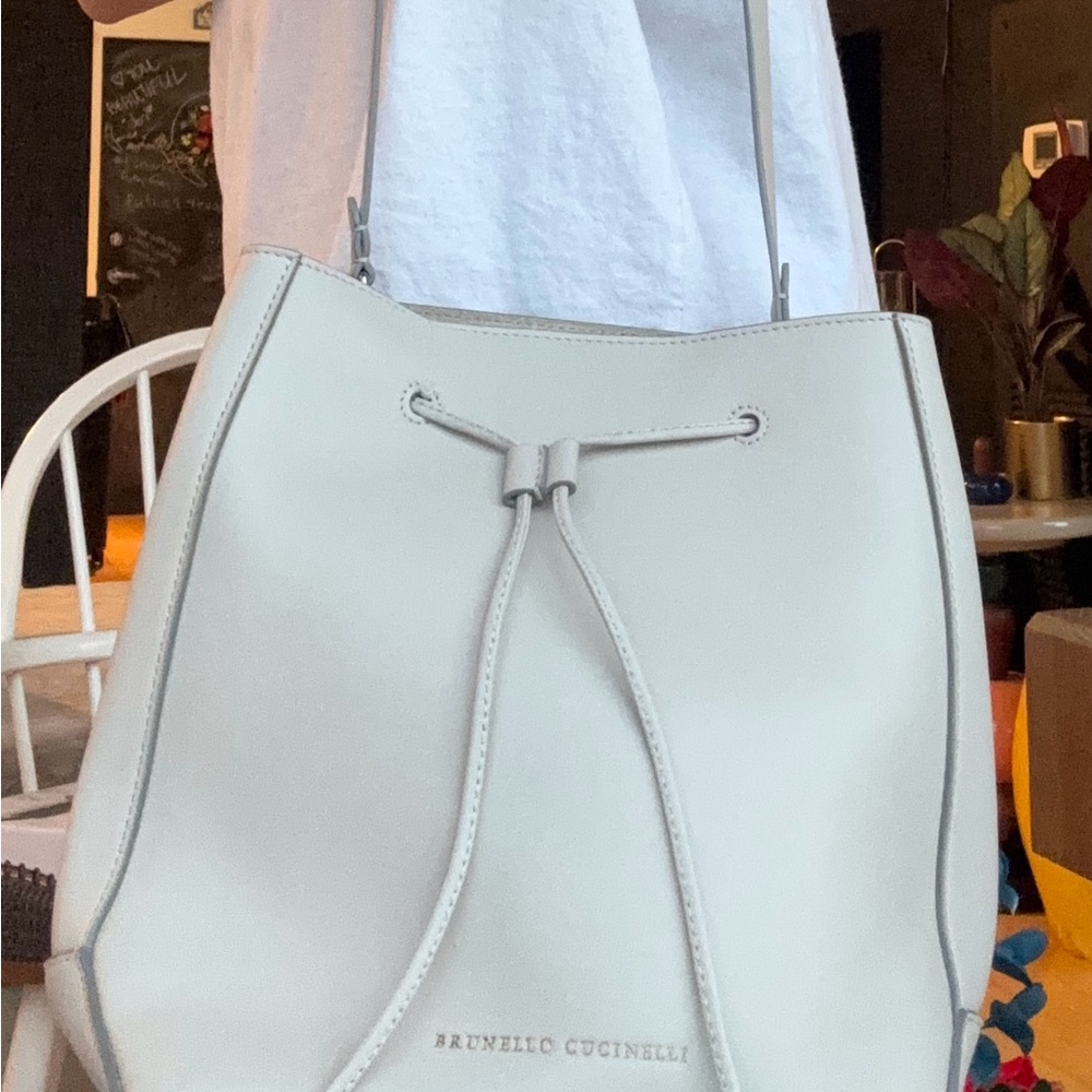 Brunello Cucinelli Light Gray Leather Shoulder Bag